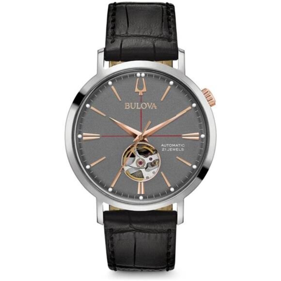 Classic Aerojet 3-Hand Automatic Leather Strap Watch, Open Aperture